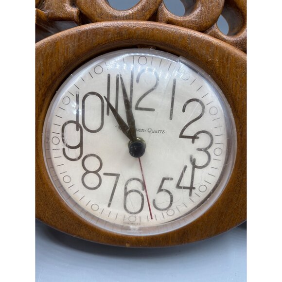 Vtg Burwood 80s Wall Clock Faux Wood "Bless This House" Quartz Movement - Picture 3 of 10